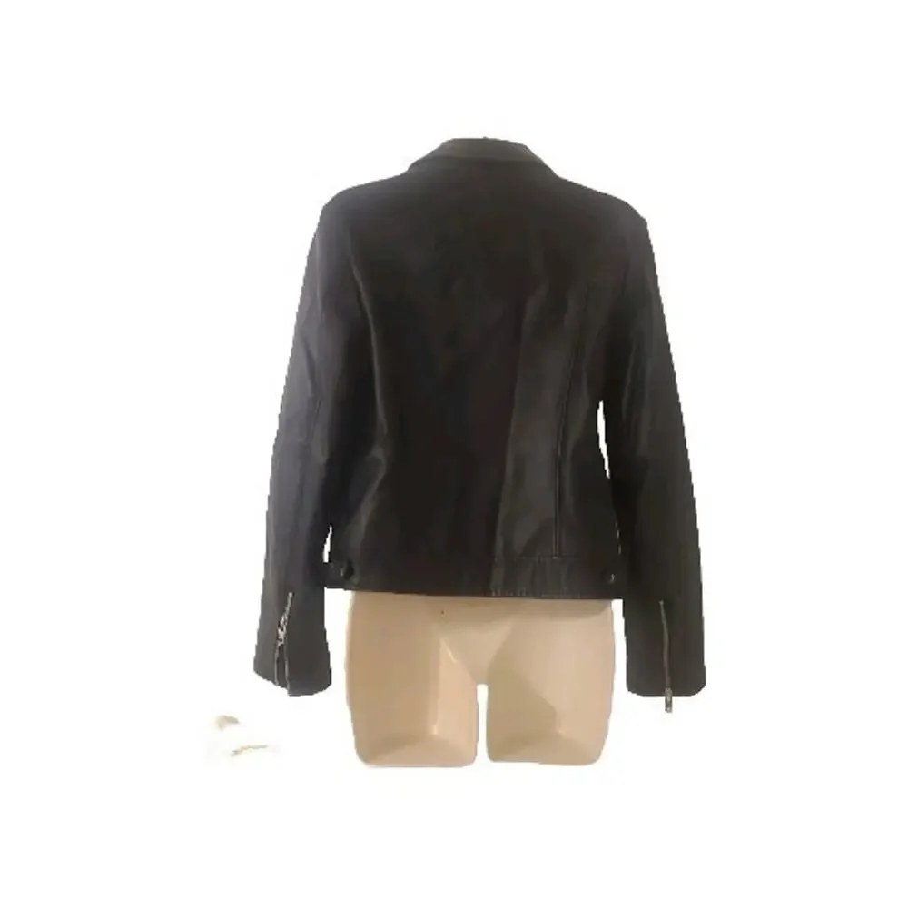 Women's Black Moto Jacket Small Vegan Leather Asymmetrical Edgy